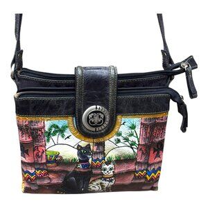 Sharif Crossbody Bag New York Cat Design Hand Painted Egyptian Strap READ